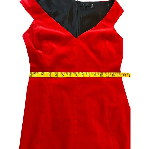 Theory Red Velvet Sleeveless Off Shoulder Dress - Size 4 - Picture 6 of 14